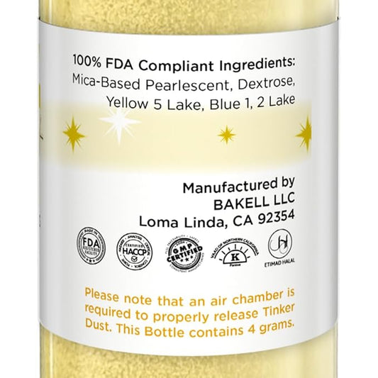 Bakell - Neon Yellow Tinker Dust (4g, 1x Mini Spray Pump) Edible Glitter for Food, Desserts, and Beverages!