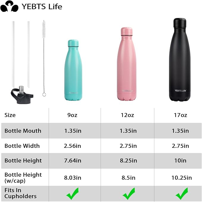 Insulated Water Bottle, 2 Pack-12oz Stainless Steel Water Bottles with straw lid, Metal Sports Water Bottles for Boys,Girls, Double Wall Vacuum BPA-Free Flask for Sports (Grey&Cream white)