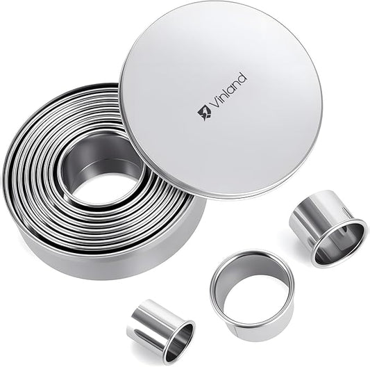 12-Piece 304 Stainless Steel Biscuit Cutter Set - Round Cookie Cutters for Baking (1/2/3/4/5 Inch) with Storage Box, Dough Pastry Cake Circle Cutting Ring Molds, Non-Rust & Dishwasher Safe