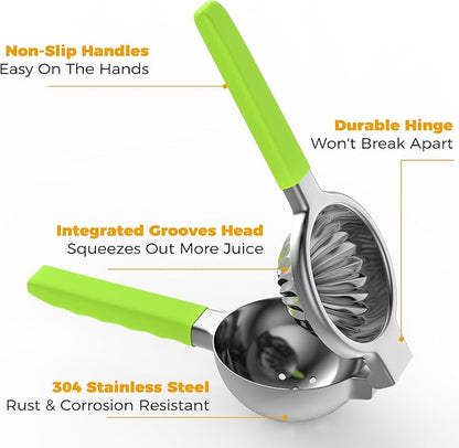 Lemon Squeezer Stainless Steel - Premium Quality, Heavy Duty Solid Metal Squeezer Bowl - Large Manual Citrus Press Juicer and Lime Squeezer (Green)