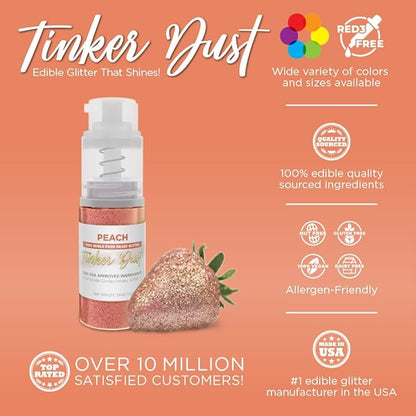 Bakell - Peach Tinker Dust (4g, 1x Mini Spray Pump) Edible Glitter for Food, Desserts, and Beverages!