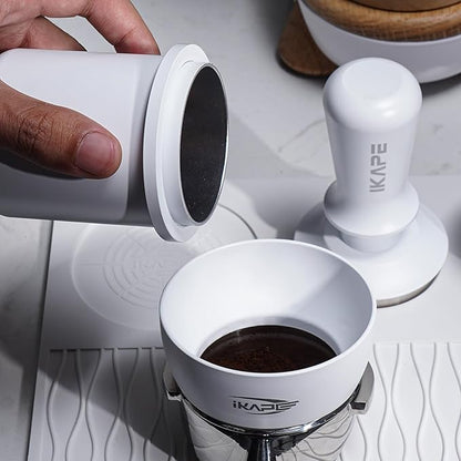 IKAPE 58.5mm Espresso Tamper, Premium Barista Coffee Tamper with Calibrated Spring Loaded, 100% Stainless Steel Base Tamper (White)