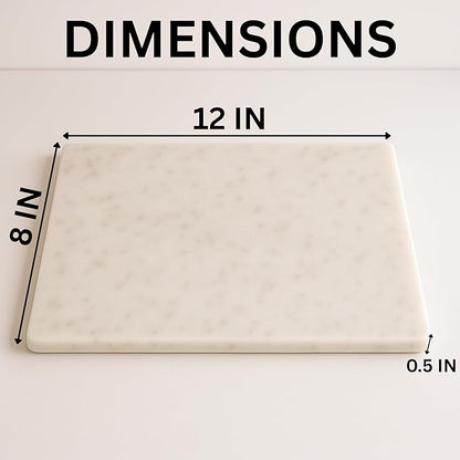 KC KULLICRAFT 8×12 White Marble Cheese & Charcuterie Serving Board – Natural Marble Cutting Board & Pastry Slab with Non‑Slip Feet – Premium Stone Kitchen Tray Gift.