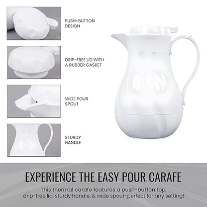 OCS Parts Easy Pour Thermal Coffee Carafe | 8-Inch Insulated Hot and Cold Beverage Pitcher Server for Coffee, Tea, Hot Chocolate and Water with Colored Tags for Easy Idenfication | 20-Ounce | White