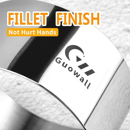 Guowall 4 pack Seamless Mousse Cake Ring set Stainless Steel 4 inch Round Food Mold Dessert Cutter for Baking (Includes 1 Lifter, 1 Pusher and 4 Rings)
