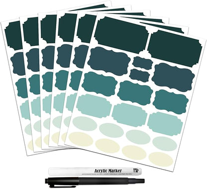 Labels for Food Containers 120Pcs Removable Waterproof Write-on Kitchen Label Stickers for Jars Bottles Bins and Home Storage Organization with 2 Markers, Colored Chalkboard Pantry Labels in 5 Sizes