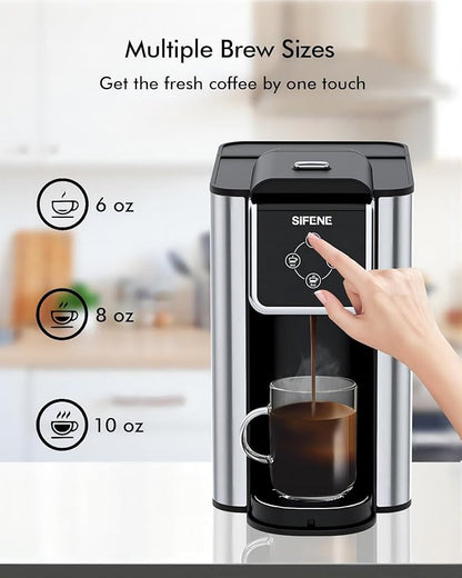 SIFENE Single Serve Coffee Maker, 3-in-1 Quick Brew for Coffee Pods, Ground Coffee, & Loose Tea, 6-12oz Cup Sizes, 50oz Removable Water Tank, 1150W, Compact, Black