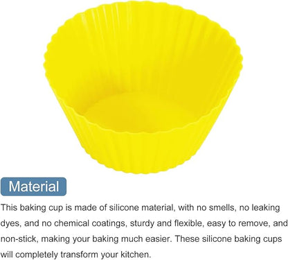 uxcell 42Pcs Silicone Cupcake Liners, Non-Stick Baking Cups, for Cooking Eggs, Baking Muffins and Make a Cake(Yellow)