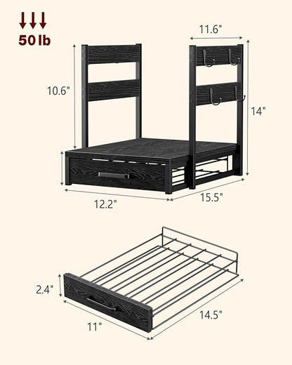 Coffee Pod Drawer for K Cup, 35 Pods K-Cup Holder Organizer with Cup Holder, Durable Coffee Maker Stand with Storage Drawer, Black