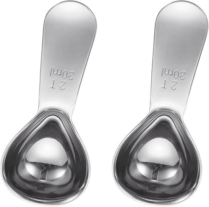 uxcell 2Pcs Stainless Steel Coffee Scoop, 30ml Short Handle Measuring Spoon for Ground Coffee Tea Sugar Kitchen Gifts, Silver
