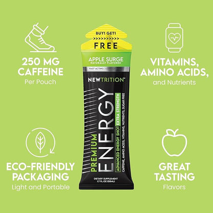 NewTrition® Extra Strength Energy Shots, 250mg Caffeine Energy Shots with Vitamin B & Amino Acids, Sugar-Free Vitamin Energy Shot, 1.7 fl oz (Pack of 6, Apple Surge)