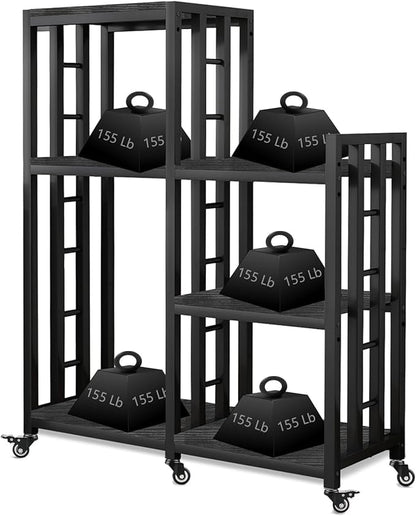 BRIGHTSHOW Free Standing Baker Rack Mini Fridge Stand with Wheels, 6 Tire Kitchen Storage Shelf Organizers Coffee Table Bar Microwave Stand for Patio Garage Shelving Home Porch Decor Office House