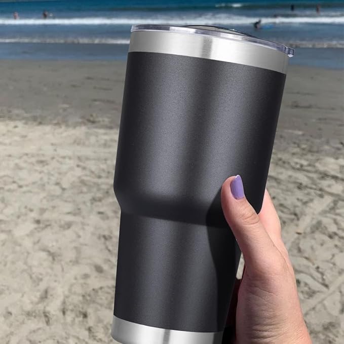 DOMICARE 30oz Tumbler Bulk with Lid and Straw, Double Wall Travel Coffee Mug, Insulated Vacuum Stainless Steel Tumblers, Powder Coated Tumbler Cup (Black, 8)