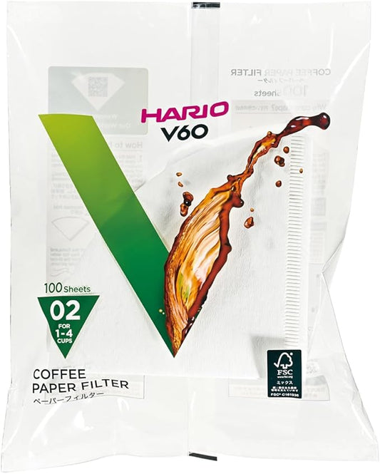 Hario V60 Paper Coffee Filter, Size 02, White, 100ct