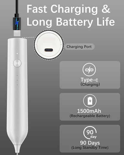 Rechargeable Milk Frother with Stand, Electric Frother Wand Handheld Coffee Foam Maker Detachable Stainless Steel Whisk Drink Mixer Foamer for Latte, Cappuccino, Hot Chocolate, Egg (White)