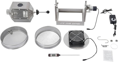 3.8L/3.45QT Coffee Roaster, Stainless Steel Coffee Bean Roaster with Cooler, 6 & 40 Mesh Sieves, Speed Controller, Thermometer, Drum Type Nuts Baker for Home and Commercial Use