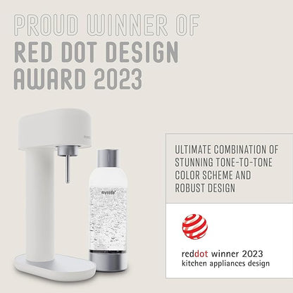 Mysoda Ruby 2 Sparkling Water Maker - Soda Streaming Machine Silent Carbonated Water Machine Robust Long-Lasting Aluminium Soda Maker 1L Water Bottle Without CO2 Cylinder - Colour White Soda Machine
