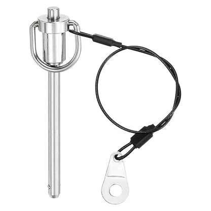 uxcell 1 Pcs Quick Release Pin, 6.3x64mm/1/4" x 2.52"(Dia. x L) Push-Button Ball Locking Pin 304 Stainless Steel Ring Handle Locking Pin with Wire for Audio Bimini Top Marine, Silver