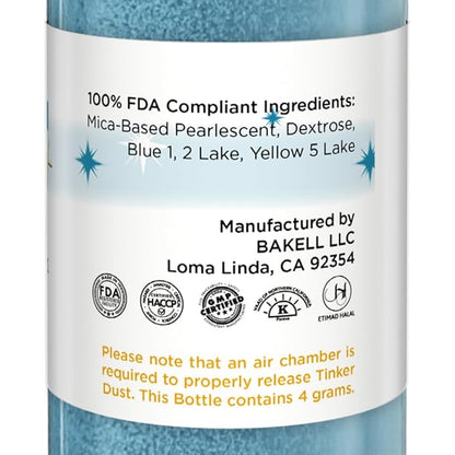 Bakell - Teal Tinker Dust (4g, 1x Mini Spray Pump) Edible Glitter for Food, Desserts, and Beverages!
