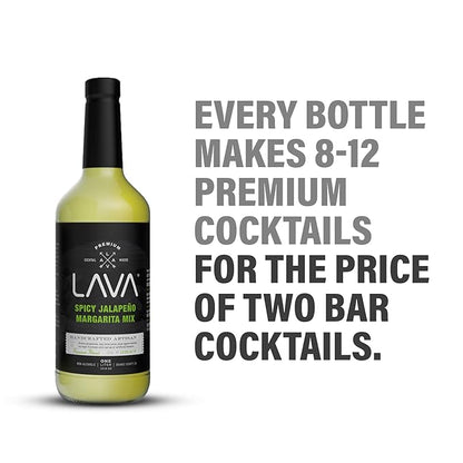 LAVA Premium Spicy Jalapeño Margarita Mix by LAVA Craft Cocktail Co., Made with Real Jalapeños, Agave Nectar, Key Limes, Lots of Flavor and Ready to Use, 1-Liter Glass Bottle