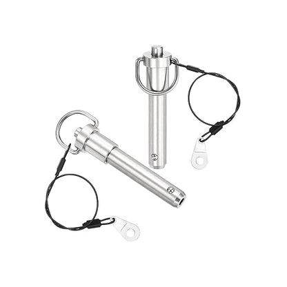 uxcell 2 Pcs Quick Release Pin, 1/2" x 1.77"(Dia. x L) Push-Button Ball Locking Pin 304 Stainless Steel Ring Handle Locking Pin with Wire for Audio Bimini Top Marine, Silver