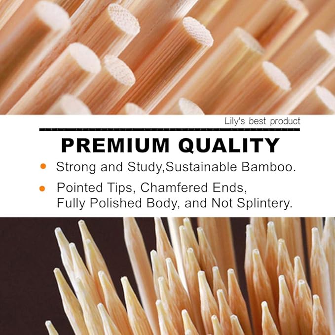 6" Natural Bamboo Skewers for BBQ，Appetiser，Fruit，Cocktail，Kabob，Chocolate Fountain，Grilling，Barbecue，Kitchen，Crafting and Party. Φ=4mm, More Size Choices 8"/10"/12"/14"/16"/17.5"/30"/36"(1000 PCS)