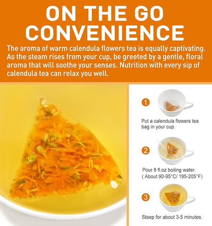 Olvvla - Natural Calendula Flowers Tea Bags - 1.5g X 50 Count - Premium Calendula Tea - Non-GMO - Caffeine-free - Dried Calendula Herbal Tea - Rich in Antioxidants & Promote Relaxation
