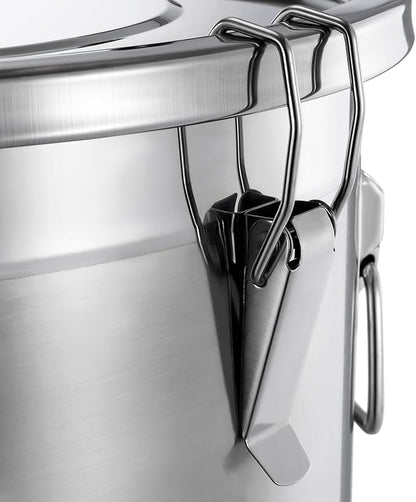 PERFERATE 304 Stainless Steel Airtight Canister 6L/12L Food Storage Bucket with Lids and Sturdy Locking Clamp Metal Cereal Rice Storage Container for Flour, Coffee Bean, Sugar, Cookie (48L)