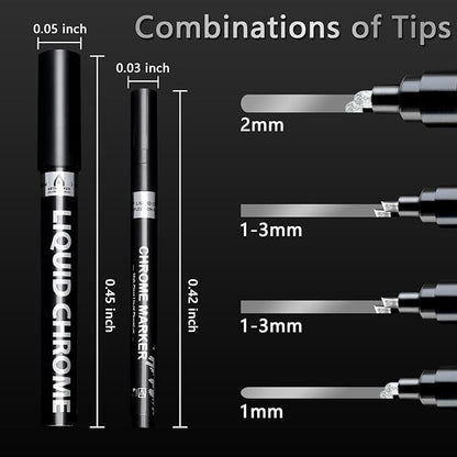 Renfio Silver Chrome Paint Markers, 4Pcs Silver Liquid Chrome Metallic Markers Mirror Repair Liquid Metallic Resin Pen for Epoxy Resin Repairing Model Painting Resin DIY Craft Coloring (1-3mm)