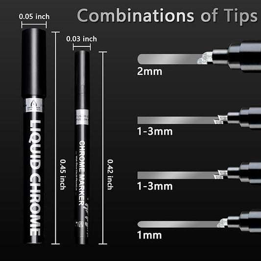 Renfio Silver Chrome Paint Markers, 4Pcs Silver Liquid Chrome Metallic Markers Mirror Repair Liquid Metallic Resin Pen for Epoxy Resin Repairing Model Painting Resin DIY Craft Coloring (1-3mm)