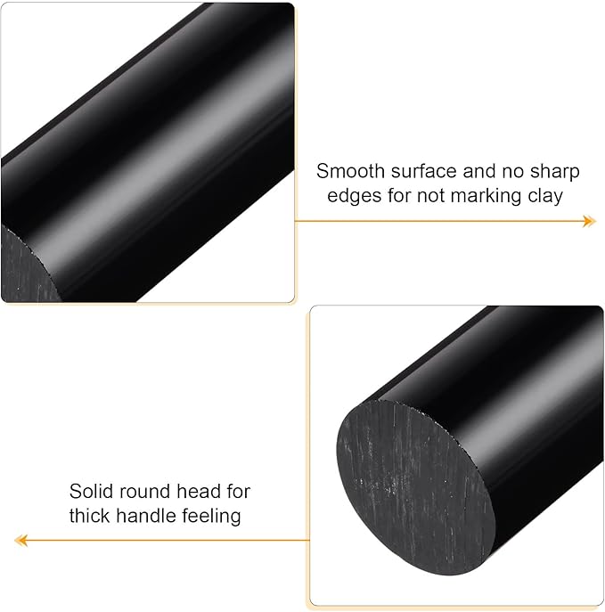 HARFINGTON Acrylic Clay Roller 8 Inch x 1 Inch Solid Non-Stick Plastic Round Tube Roller Polymer Clay Rod Fondant Rolling Pin for Shaping, Sculpting, Modeling DIY Crafts, Black