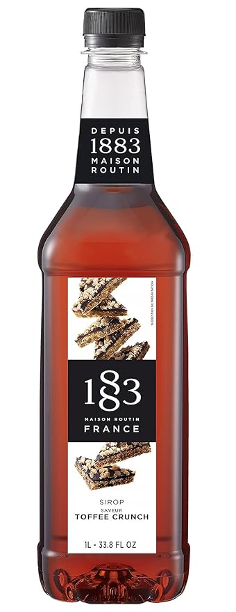 1883 Toffee Crunch Syrup for Drinks, Made in France, 1 Liter Plastic Bottle
