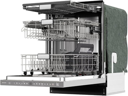 SHARP SDW6767HS Smart Dishwasher Works with Alexa. Includes LED Interior lights, Stainless Steel interior, Heated Dry with Fan Assist, Wash Zone cleans half load on either rack, Adjustable Third Rack