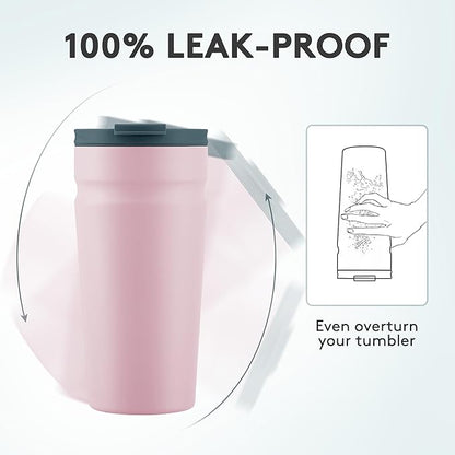 COKTIK 20oz Insulated Tumbler with Lid and Straw 2 Lids (Straw/Flip) Iced Coffee Cup Reusable Stainless Steel Travel Mug Water Bottle Cupholder Friendly for Women Men Her Him (Blush)