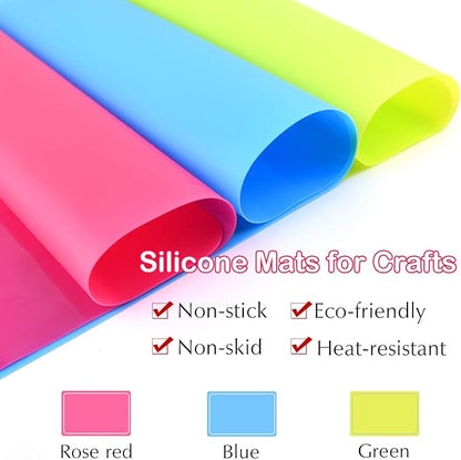 FEPITO 3PCS A3 Large Silicone Sheet for Crafts Jewelry Casting Molds, Multipurpose Silicone Mat, Reusable, Waterproof, Heat Resistant, Food Grade Placemat
