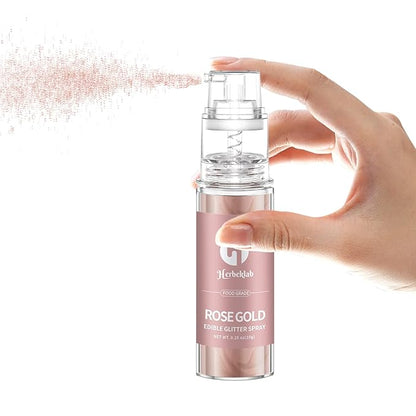 Rose Gold Edible Glitter Spray 10g Herbeklab Edible Rose Gold Glitter for Cakes Food Grade Drink Glitter for Cocktails Chocolate Cake Pop Strawberry