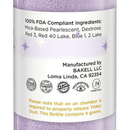 Bakell - Soft Purple Tinker Dust (4g, 1x Mini Spray Pump) Edible Glitter for Food, Desserts, and Beverages!