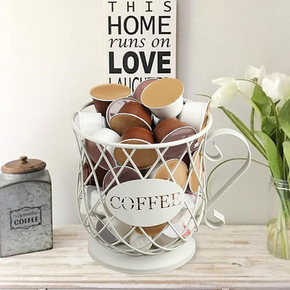 TreeLen Coffee Pod Capsule Storage Holder for 35 K Cups Capacity K Cup Holder K Cup Organizer for Counter Coffee Bar and Coffee Table - White