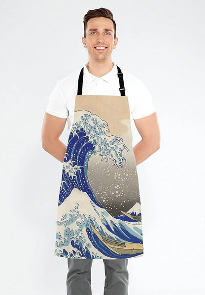 Hokusai The Great Wave Bib Apron with Adjustable Neck for Men Women,Suitable for Home Kitchen Cooking Waitress Chef Grill Bistro Baking Apron
