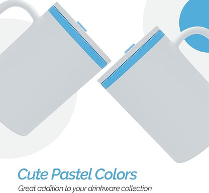 Copco Iconic 16oz Double Wall Insulated Desk Mug with Lid & Handle, Set of 2, BPA-Free Reusable Plastic, Spill-Proof, Microwave & Dishwasher Safe, Wide Mouth, Cup Holder Friendly (Teal)