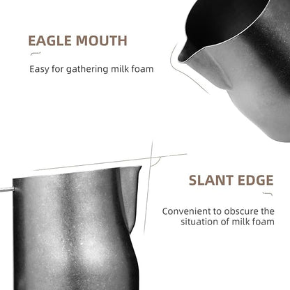 MHW-3BOMBER Milk Frothing Pitcher 450ml/15.2oz Milk Frother Cup Espresso Steaming Pitcher Stainless Steel Milk Frother Cup Barista Latte Art Round Spout Milk Jug, Silver spot P6003SS-OS