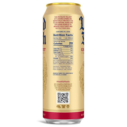 Liquid Death, Grave Fruit, Grapefruit-Flavored Sparkling Water, 8-Pack (19.2oz Cans), Low Calorie & No Artificial Sweeteners