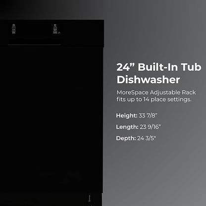 Kenmore 24" Built-in Stainless Steel Tub Dishwasher SmartWash, UltraWash, SmartDry Plus, MoreSpace Adjustable Rack and Leak Detect, Energy Star Certified, Black