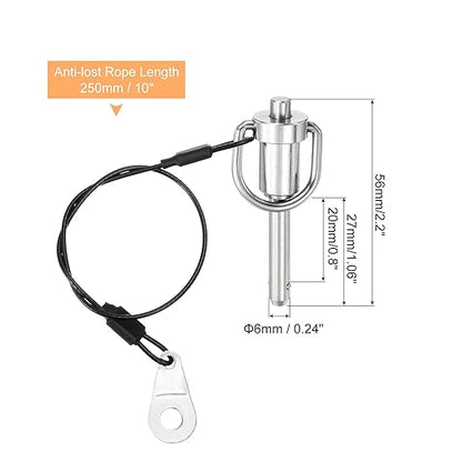 uxcell 2 Pcs Quick Release Pin, 1/4" x 0.8" Silver Stainless Steel Ball Locking Pin with Wire for Audio Bimini Top Marine