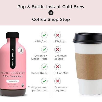 Pop & Bottle Organic Cold Brew Coffee Concentrate - Iced Coffee Concentrate Liquid for At Home, Dairy Free, Makes Up to 16 Cups - Vanilla & Caramel, 8 fl oz (Mixed 2 Pack)