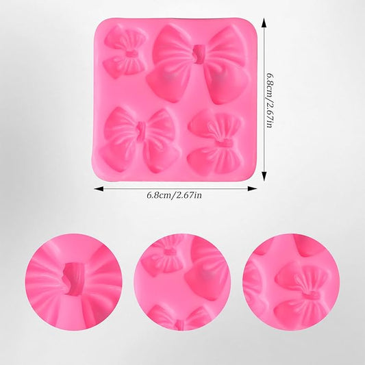 Bow Molds for Chocolate 4 PCS,Bow Chocolate Molds Silicone DIY Baking Supplies,for Chocolate, Fondant, Ice Cubes, and More(Square+round, Pink, 2.7in)