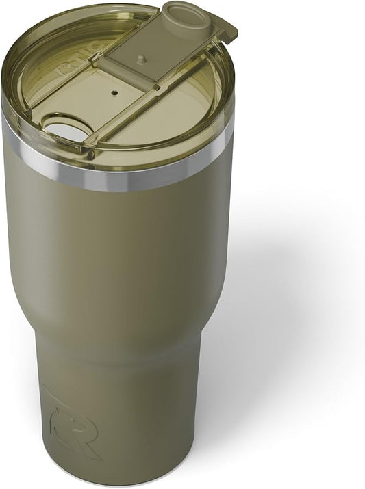 RTIC 40oz Essential Tumbler with Lid, Insulated, Stainless Steel, Metal, Double Wall Vacuum-Insulation, Ceramic Lined, Travel Cup for Iced Coffee, Tea, Hot and Cold Drink, Olive