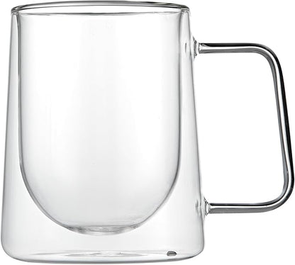 Restaurantware-Forma Professional 10.2 Ounce Double Wall Coffee Mugs, 2 Insulated Coffee Mugs With Handle - Dishwashable, Reusable, Clear Glass Beverage Cups, Freezable, For Hot Or Cold Beverages