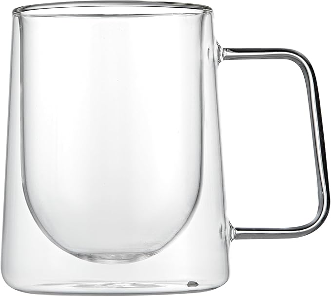 Restaurantware-Forma Professional 10.2 Ounce Double Wall Coffee Mugs, 12 Insulated Coffee Mugs With Handle - Dishwashable, Reusable, Clear Glass Beverage Cups, Freezable, For Hot Or Cold Beverages