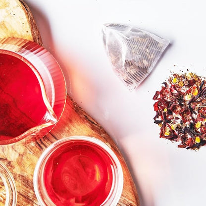 Shine Wellness Organic Tea Blend (100 Enveloped Pyramid Sachets w/String & Tag) | Rooibos, Rosehips, Hibiscus, Tulsi, Haritaki | Fairtrade and Kosher | Gives Back 100% of Profits